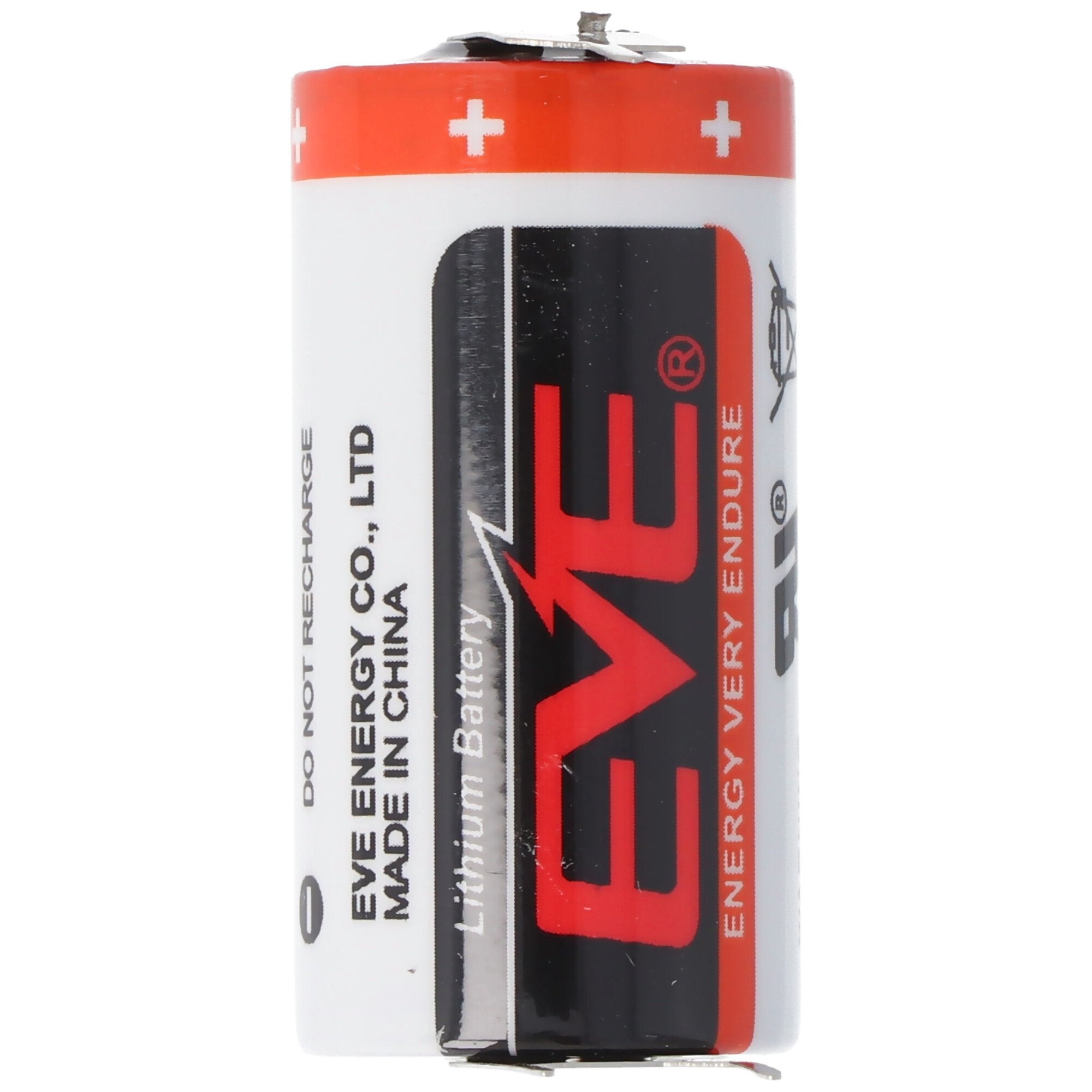 EVE CR17335 batterij maat 2 / 3A met 3 volt spanning en 1550 mAh capaciteit, afmetingen 33,5 x 17 mm
