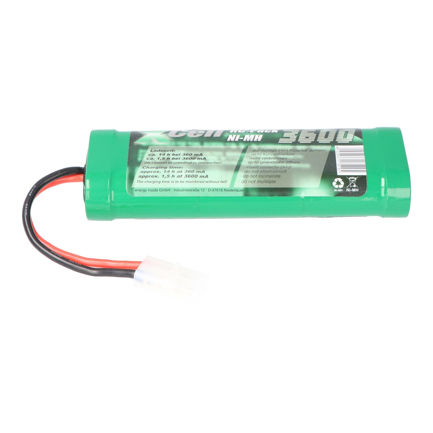 Racing pack 7.2 volts with Tamiya plug NiMH battery 3600mAh Sub-C