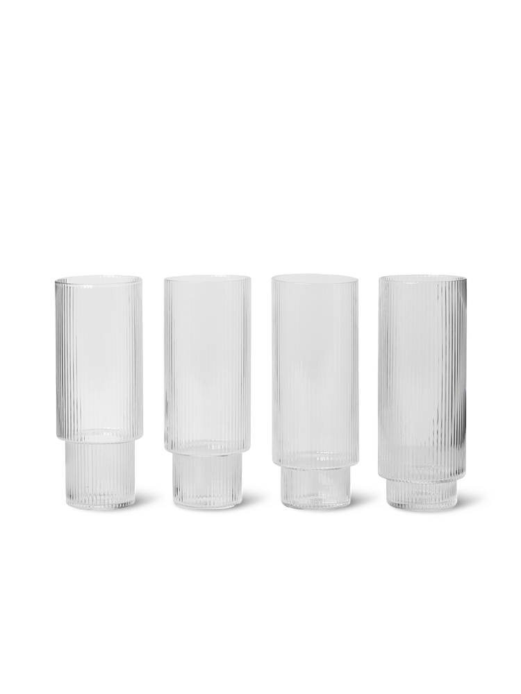 Ferm Living Ripple Longdrinkglas - Set van 4 - helder