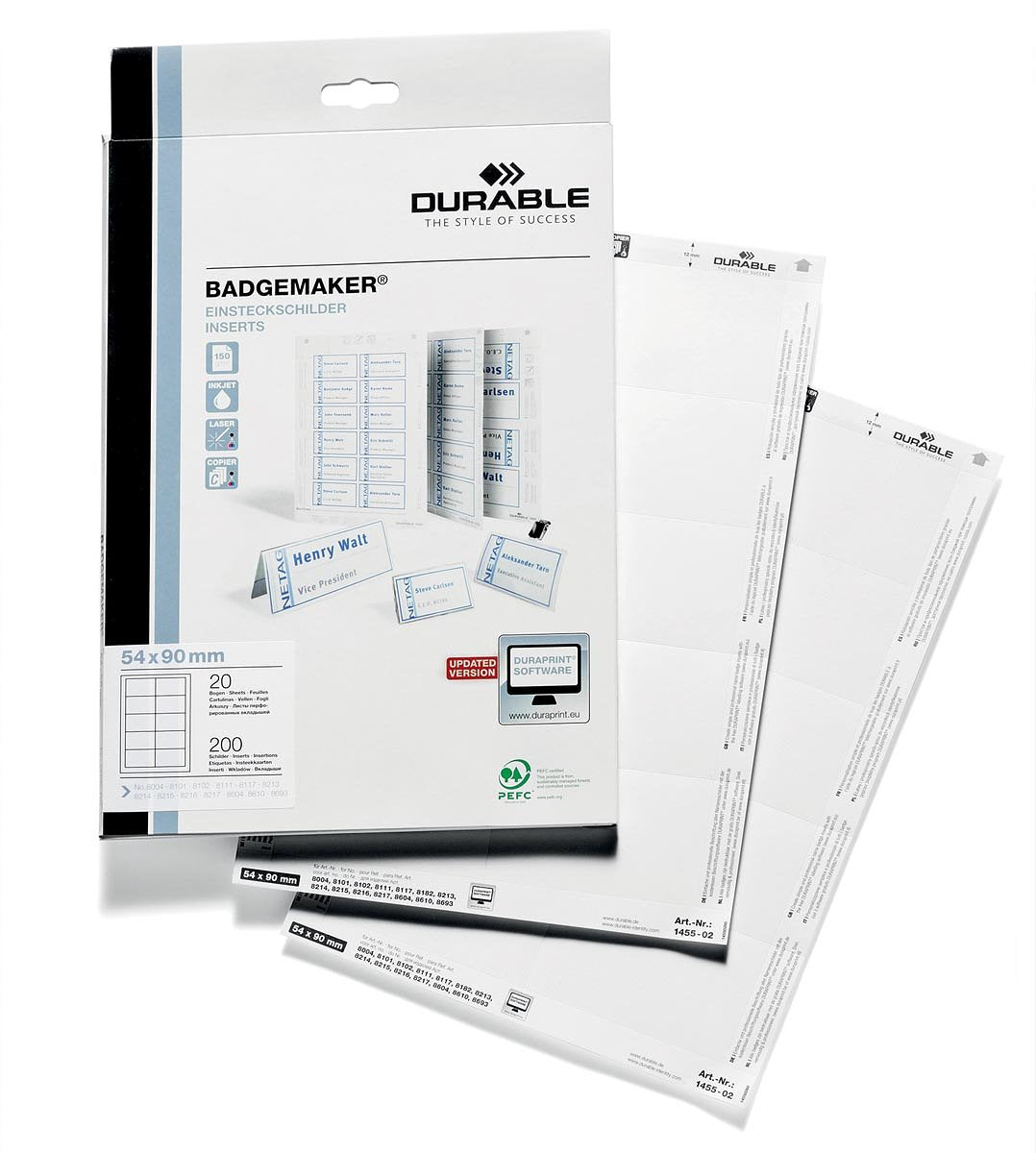 Durable Badgemaker insteekkaartjes ft 54 x 90 mm (voor badges 8004, 8012, 8101, 8111, 8117, 8604 en