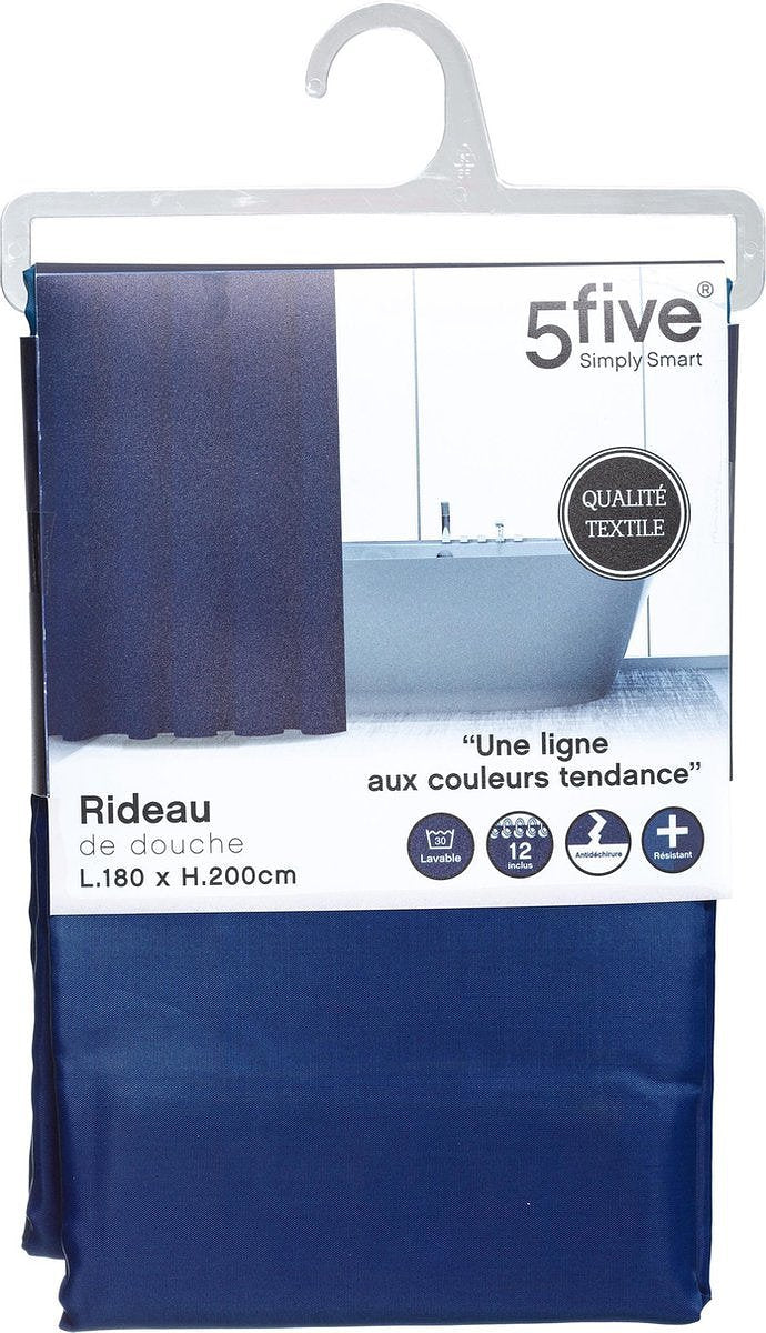 5Five Douchegordijn 180x200cm - Kant en klaar met 12 ringen - Polyester - Marine