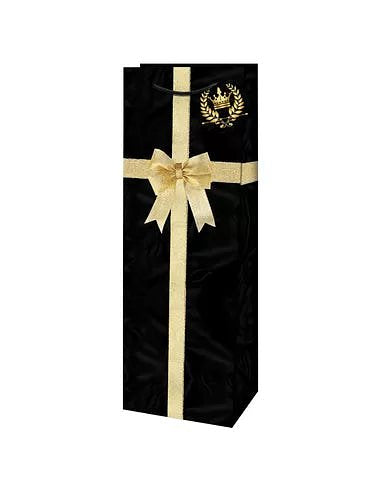 Kerst fles geschenktas 4 stuks - Zwart met gouden strik - 13 x 36 cm