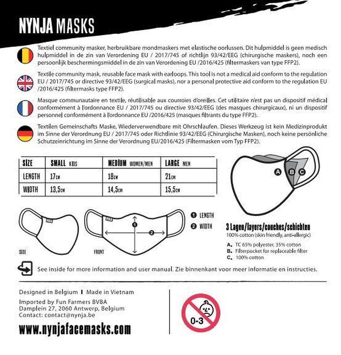 NYNJA Comfort Face Mask Beige SMALL (KIDS)  |Herbruikbaar & wasbaar