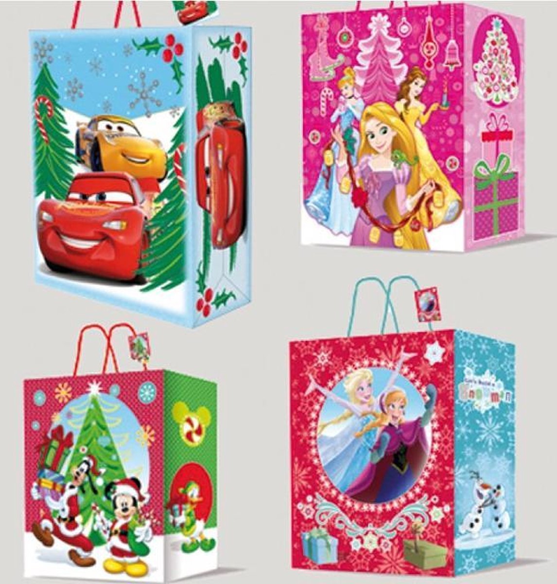 Walt Disney kerst Set van 8 Cadeau zakjes 2 maten - Cadeauzakje - Kerstmis - Verpakking - Feestverpa