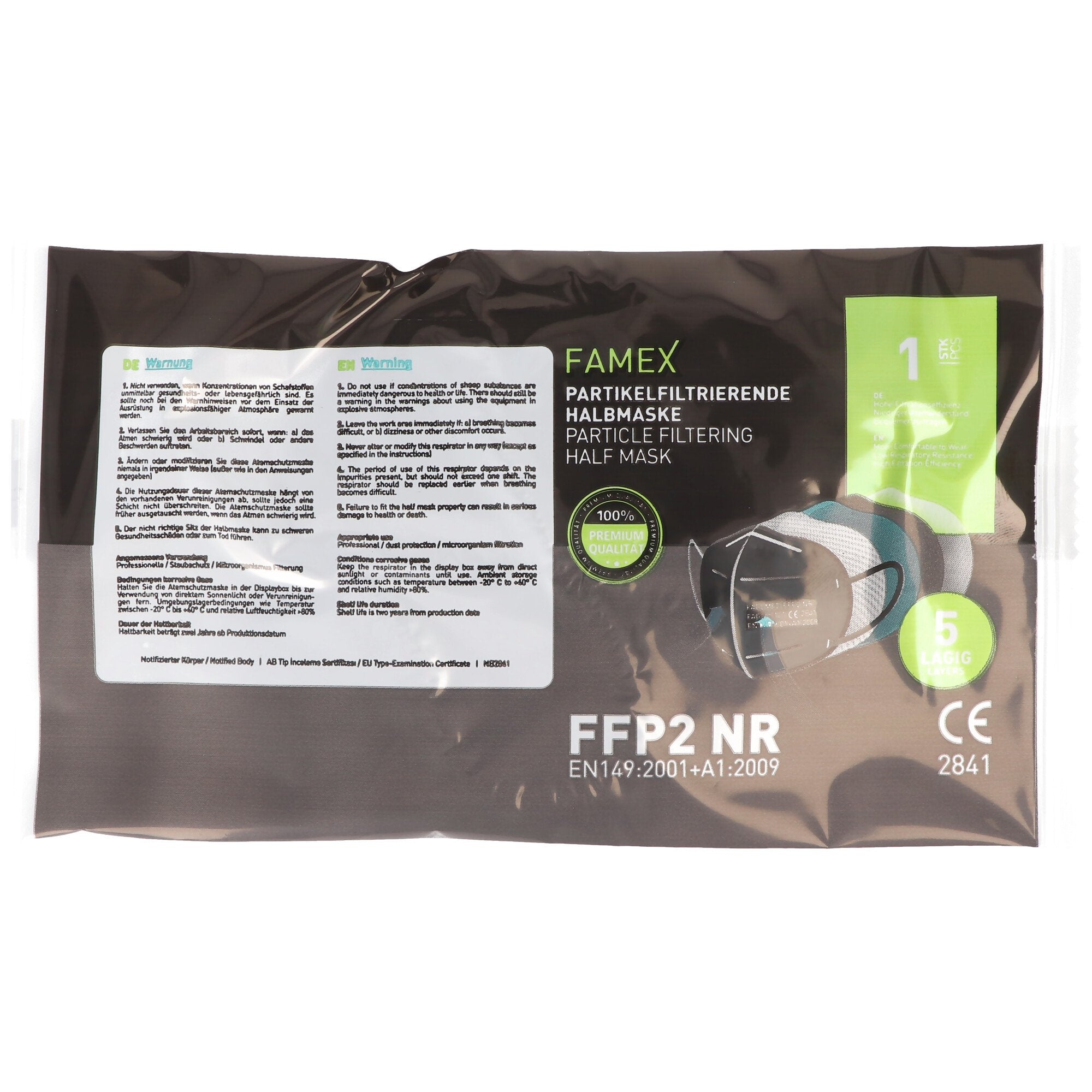 20 pieces FFP2 mask black 5-layer, certified according to DIN EN149: 2001 + A1: 2009, particle filte