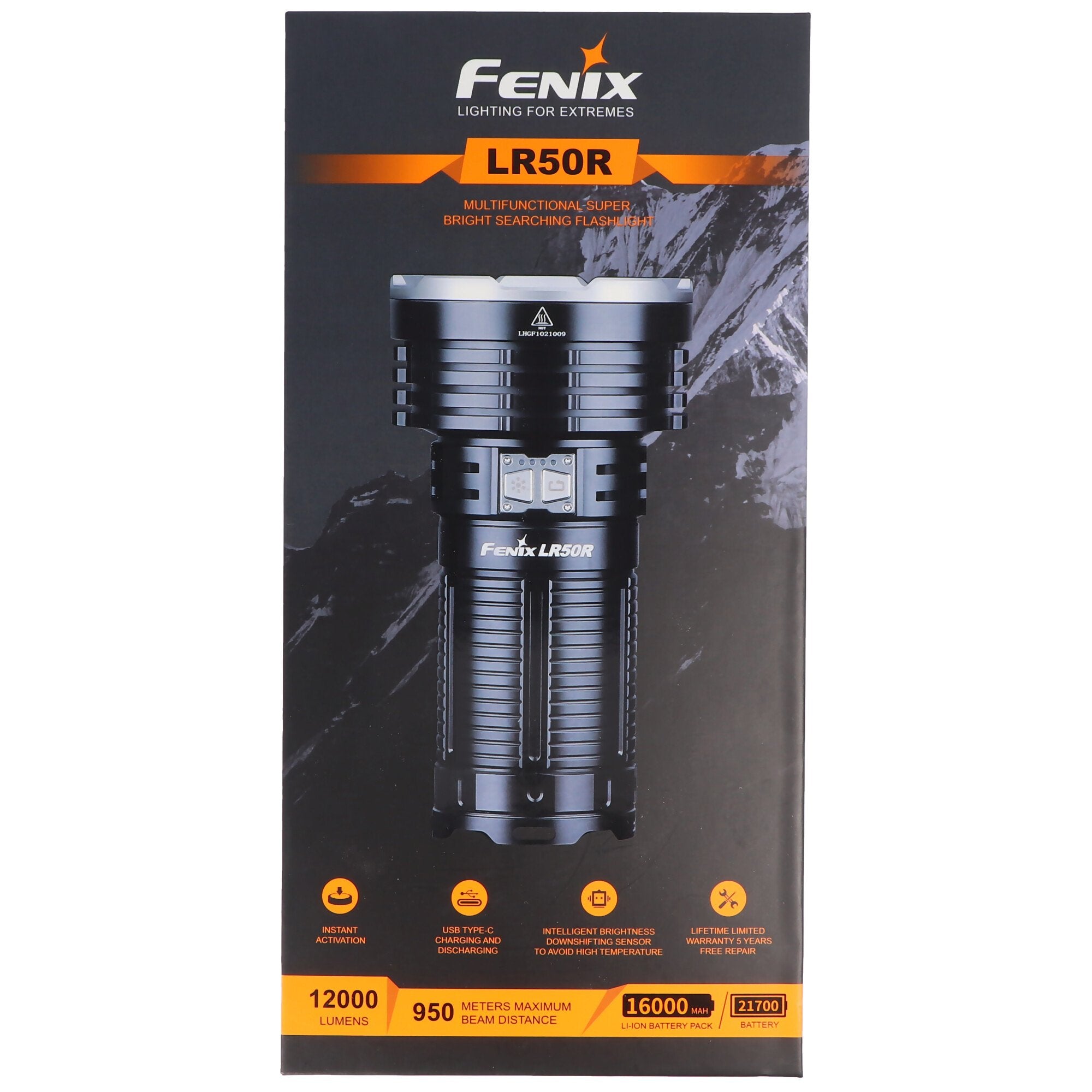 Fenix LR50R LED torch TK75, 12000 lumens, 950 meters range, USB-C charging port, power bank function