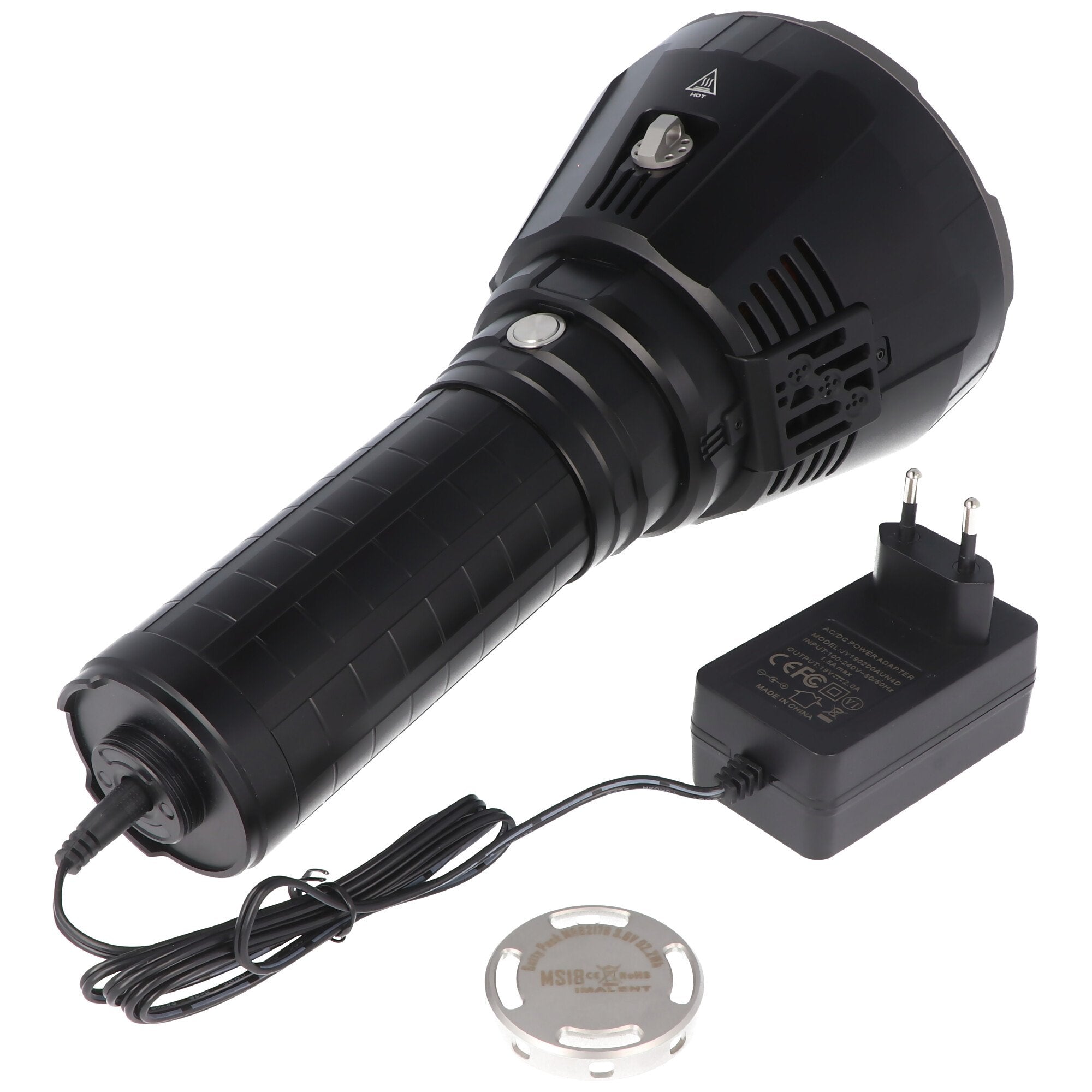 100,000 lumens Imalent MS18 LED flashlight with max. 100,000 lumens, including battery and charger