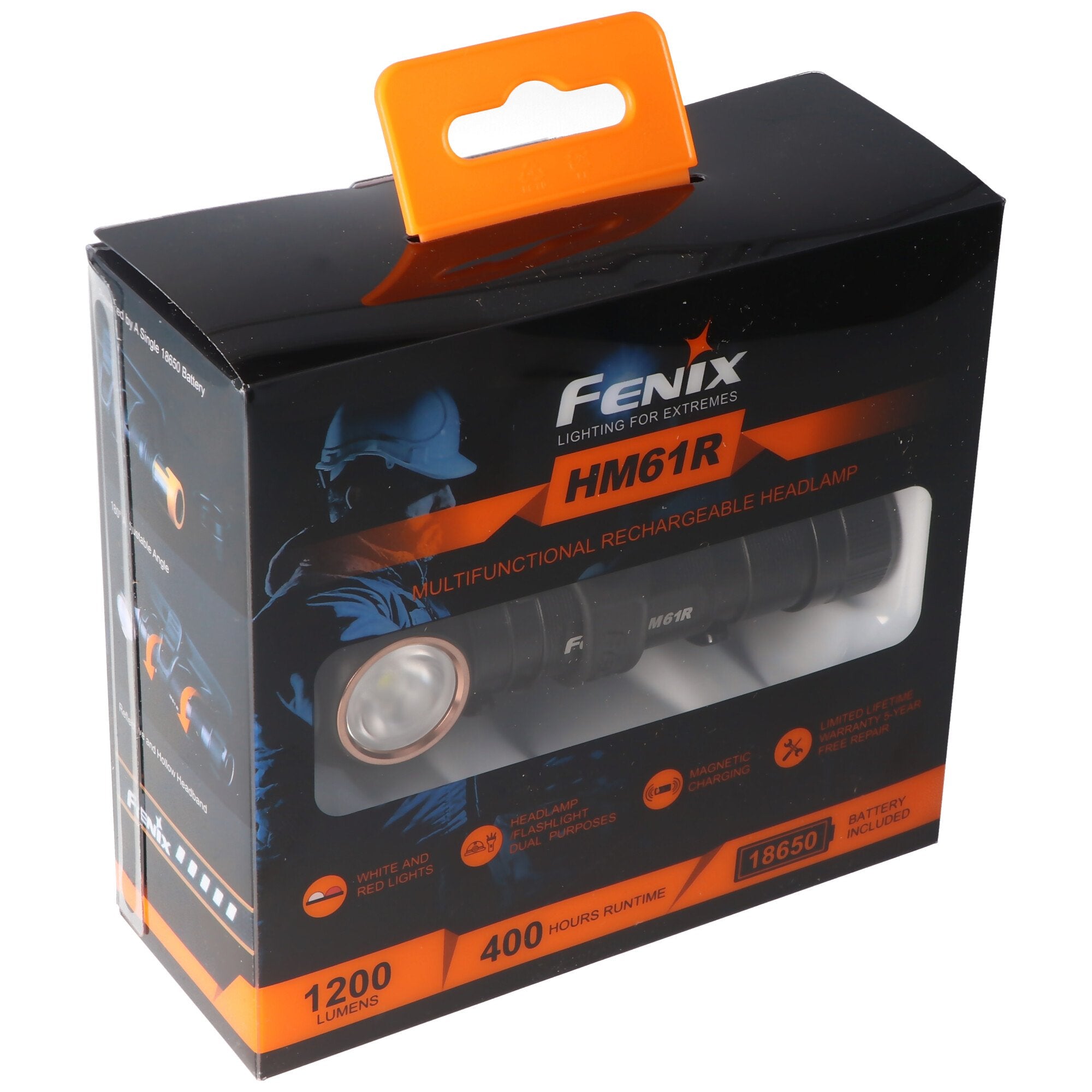 Fenix HM61R LED headlamp with max. 1200 lumens luminosity, dual light source, 3in1 usage, including