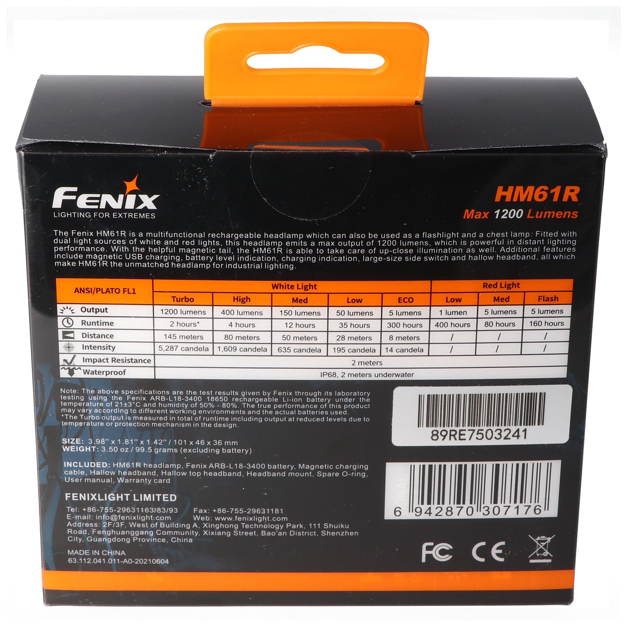 Fenix HM61R LED headlamp with max. 1200 lumens luminosity, dual light source, 3in1 usage, including