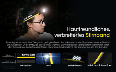 Nitecore NU43 LED-hoofdlamp met 1400 lumen, lichtste hoofdlamp met 18650-batterij, met fotosensor, i