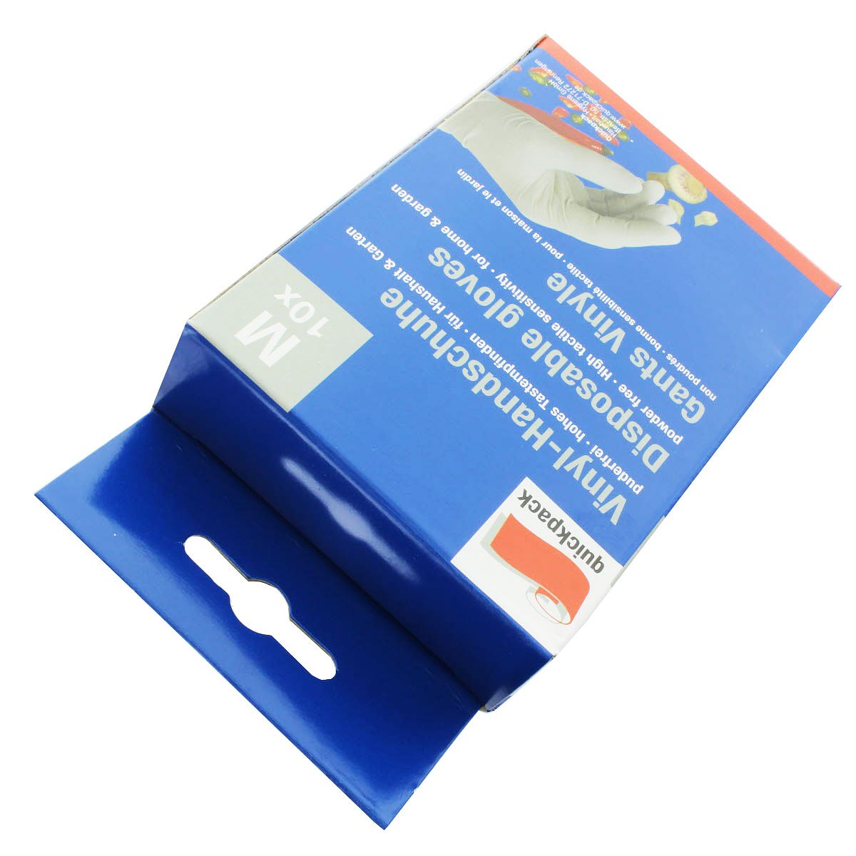 The white vinyl gloves in a pack of 10, size M.