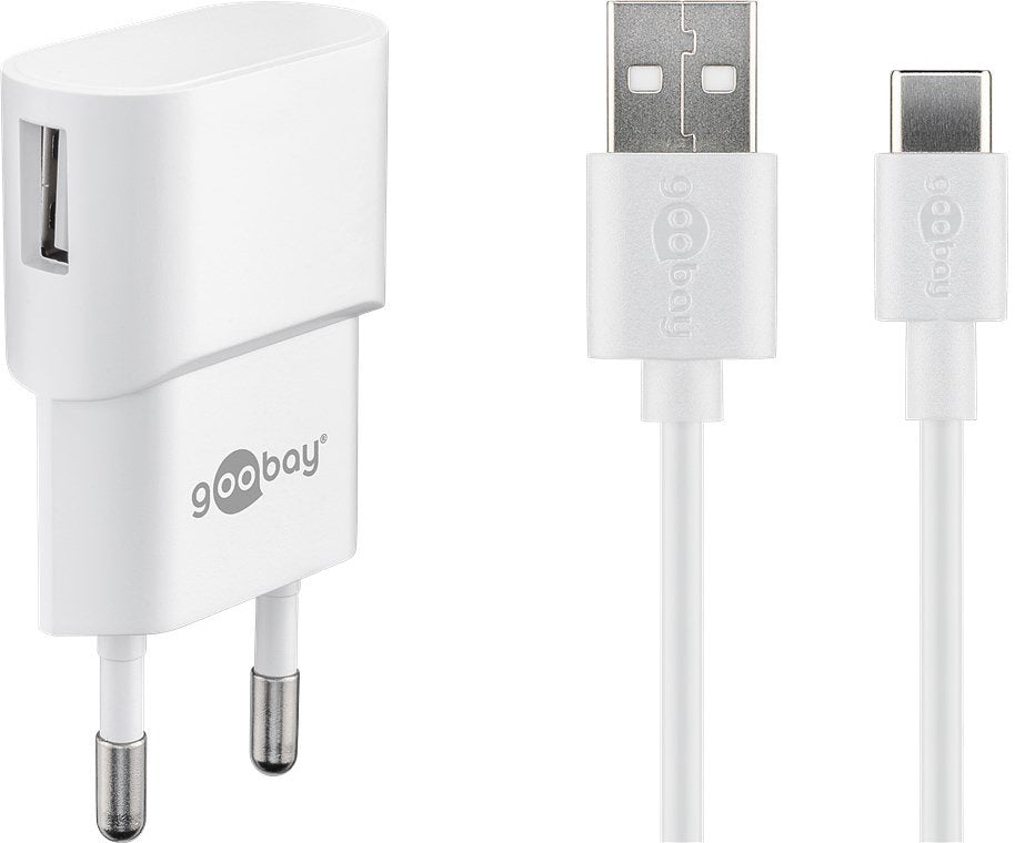 Goobay USB-C™ charging set 1 A - power supply unit with Type-C™ cable 1m (white)