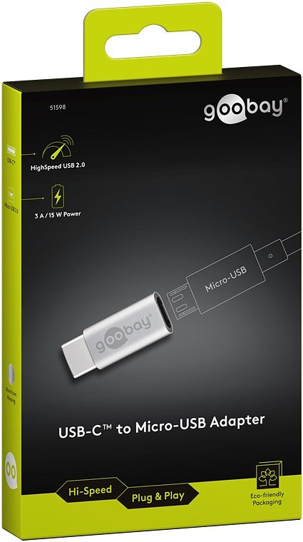 Goobay Adapter USB-C™ naar USB 2.0 Micro-B, zilveren doos - USB-C™-stekker > USB 2.0 micro-aansluiti