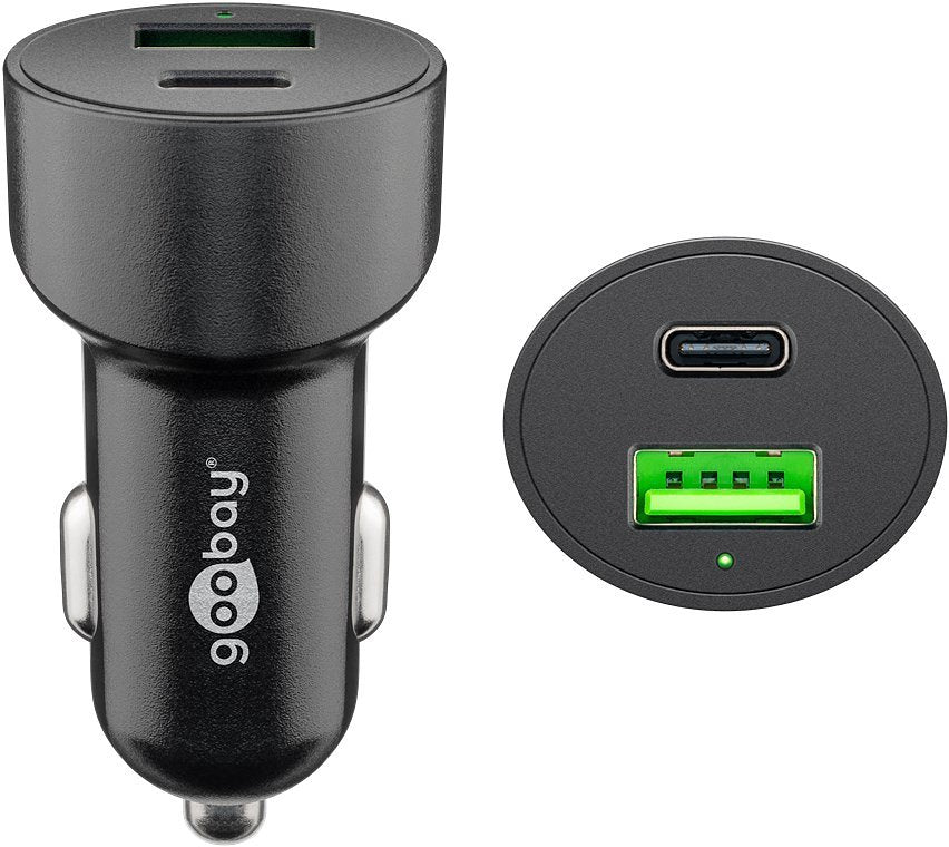 Goobay dual USB car fast charger USB-C™ PD (Power Delivery) - 48W (12/24V) USB-A / USB-C™ suitable f