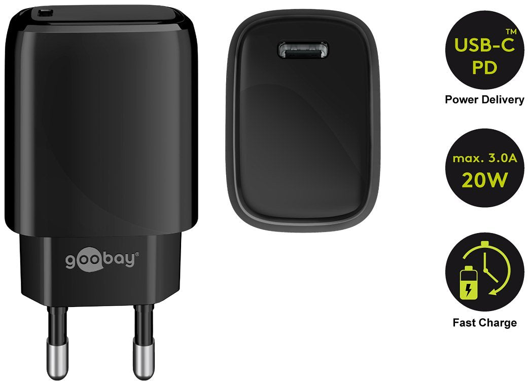 Goobay Lightning/USB-C™ PD charging set (20 W) - USB-C™ power adapter 20 W including USB-C™ to Light