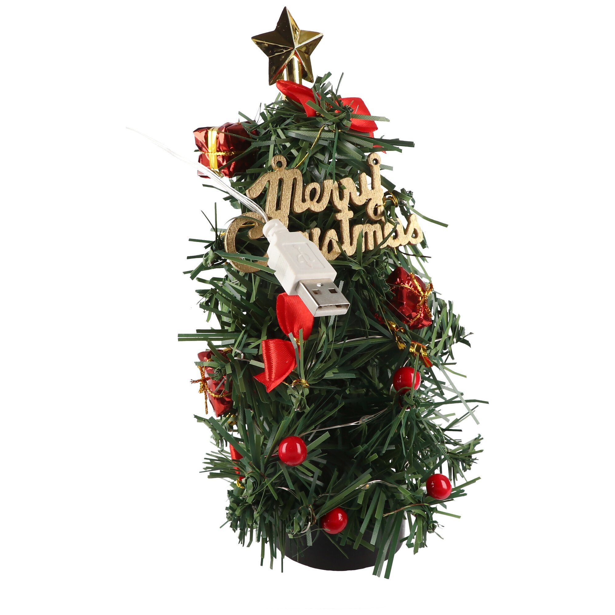 Goobay LED mini kerstboom - met kerstversiering, 15 micro-LED's in warm wit (2700 K) en USB-kabel 75