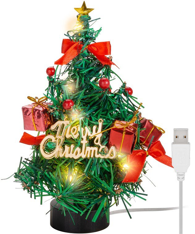 Goobay LED mini kerstboom - met kerstversiering, 15 micro-LED's in warm wit (2700 K) en USB-kabel 75