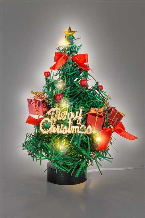 Goobay LED mini kerstboom - met kerstversiering, 15 micro-LED's in warm wit (2700 K) en USB-kabel 75