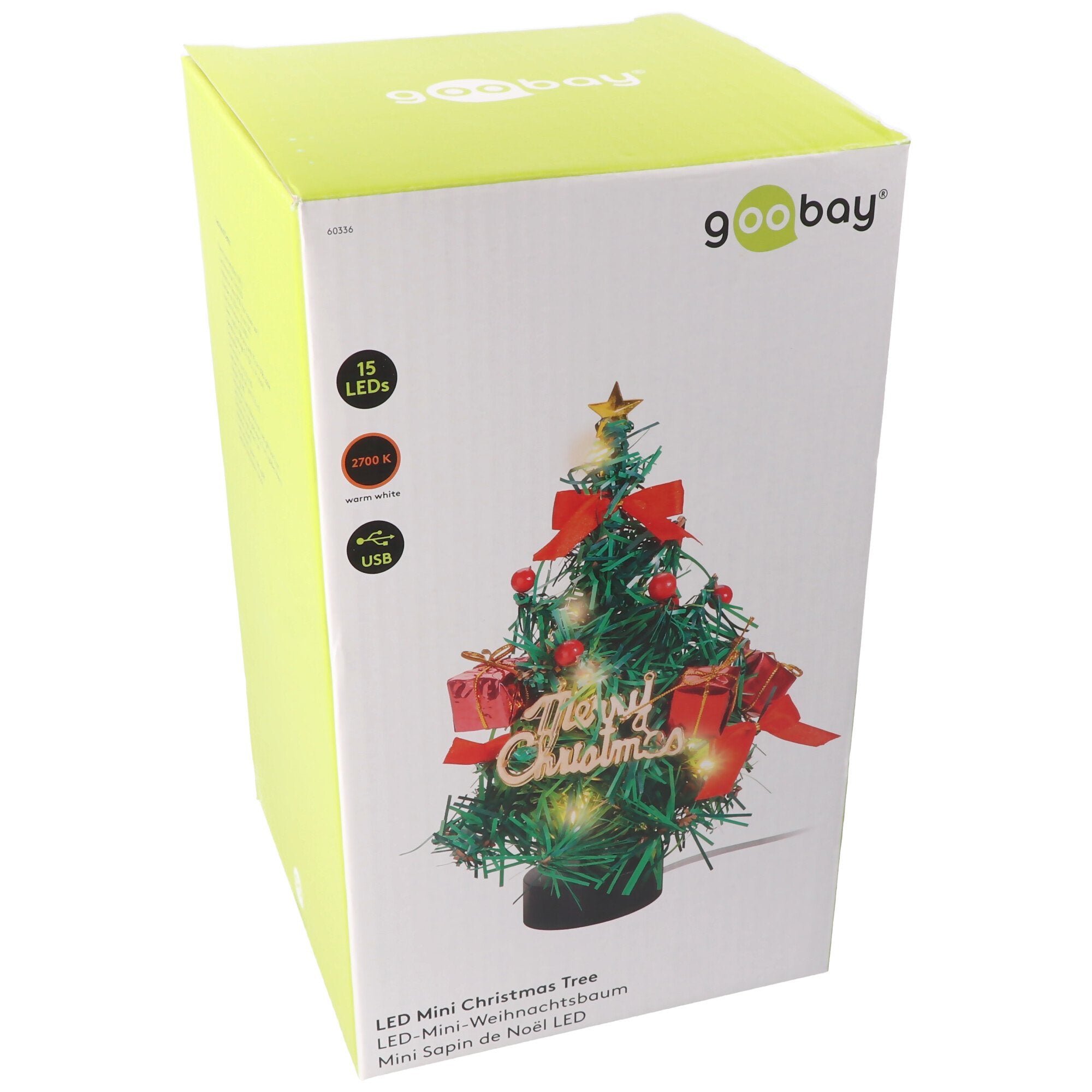 Goobay LED mini Christmas tree - with Christmas decorations, 15 micro-LEDs in warm white (2700 K) an