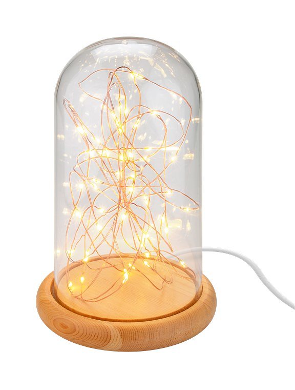 Goobay glass bell with LED micro light chain - with wooden base, USB cable 115 cm, light chain 5 m w