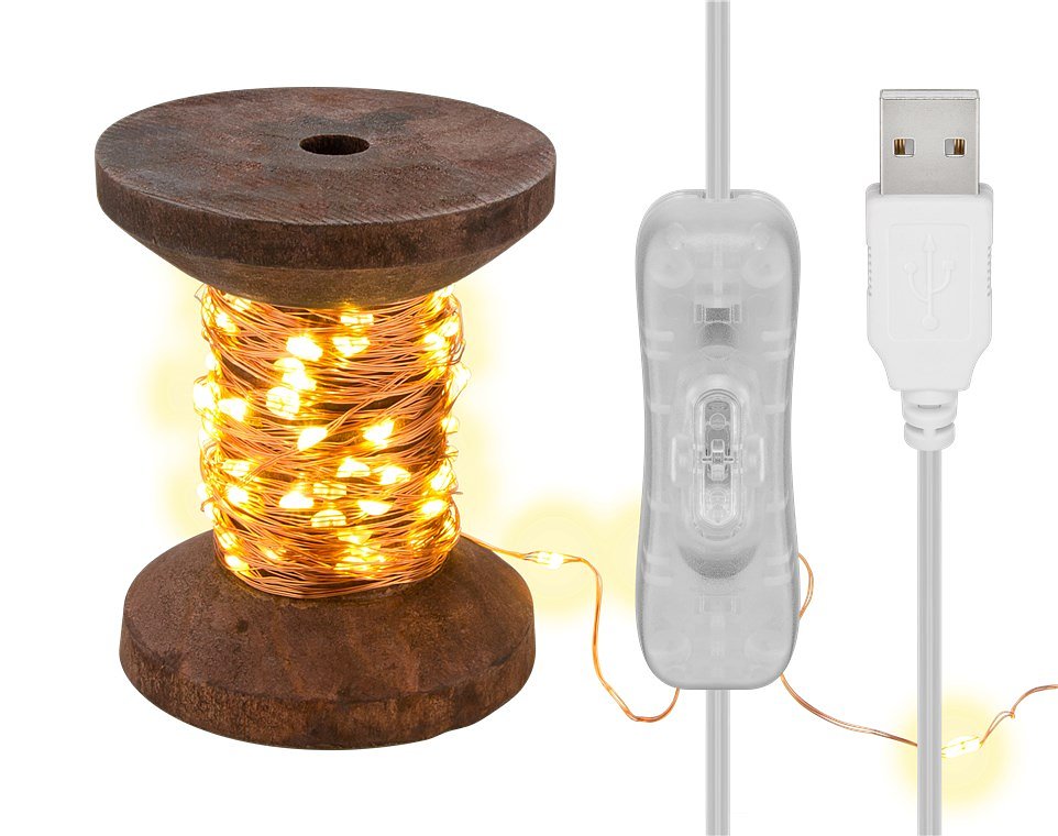 Goobay LED chain of lights "spool", small - with USB cable 3 m, chain of lights 10 m with 100 micro-