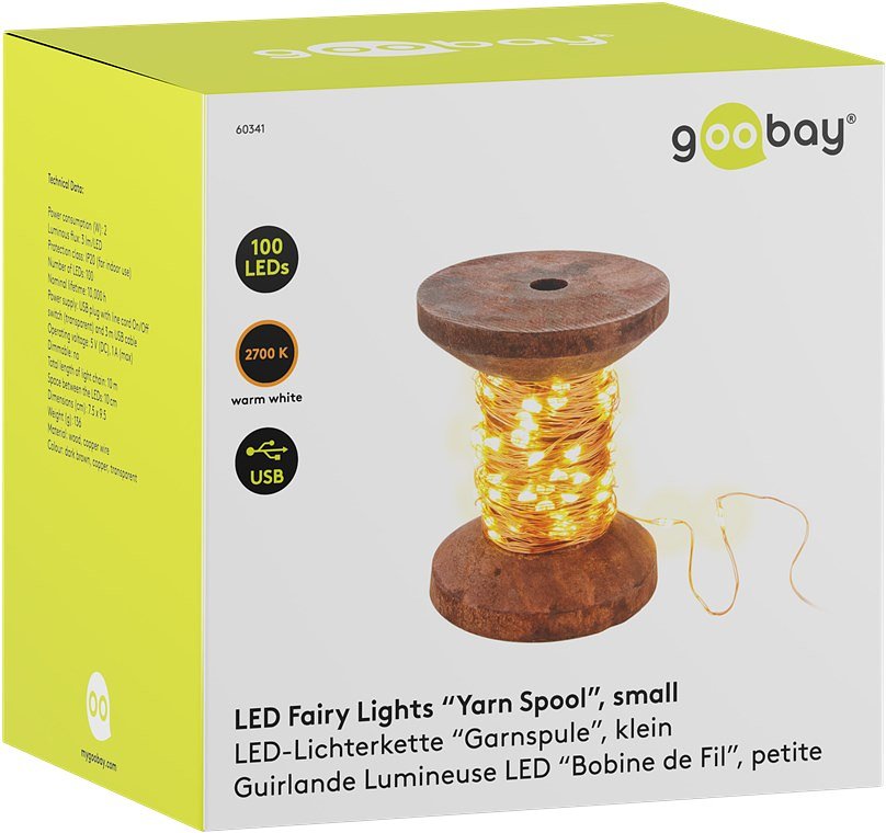 Goobay LED chain of lights "spool", small - with USB cable 3 m, chain of lights 10 m with 100 micro-