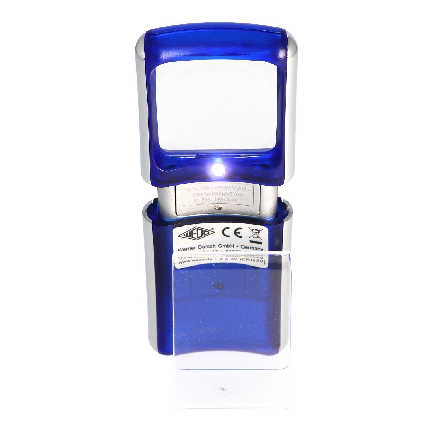 Vergrootglas met LED verlichting en 3x vergroting, kleur blauw, in blisterverpakking