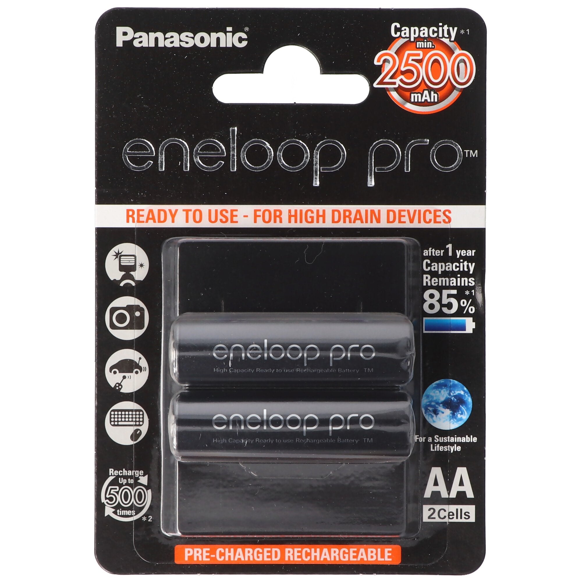 eneloop Pro Mignon-batterij BK-3HCDE / 2BE NiMH 1.2 Volt max. 2550 mAh, dubbele blisterkaart