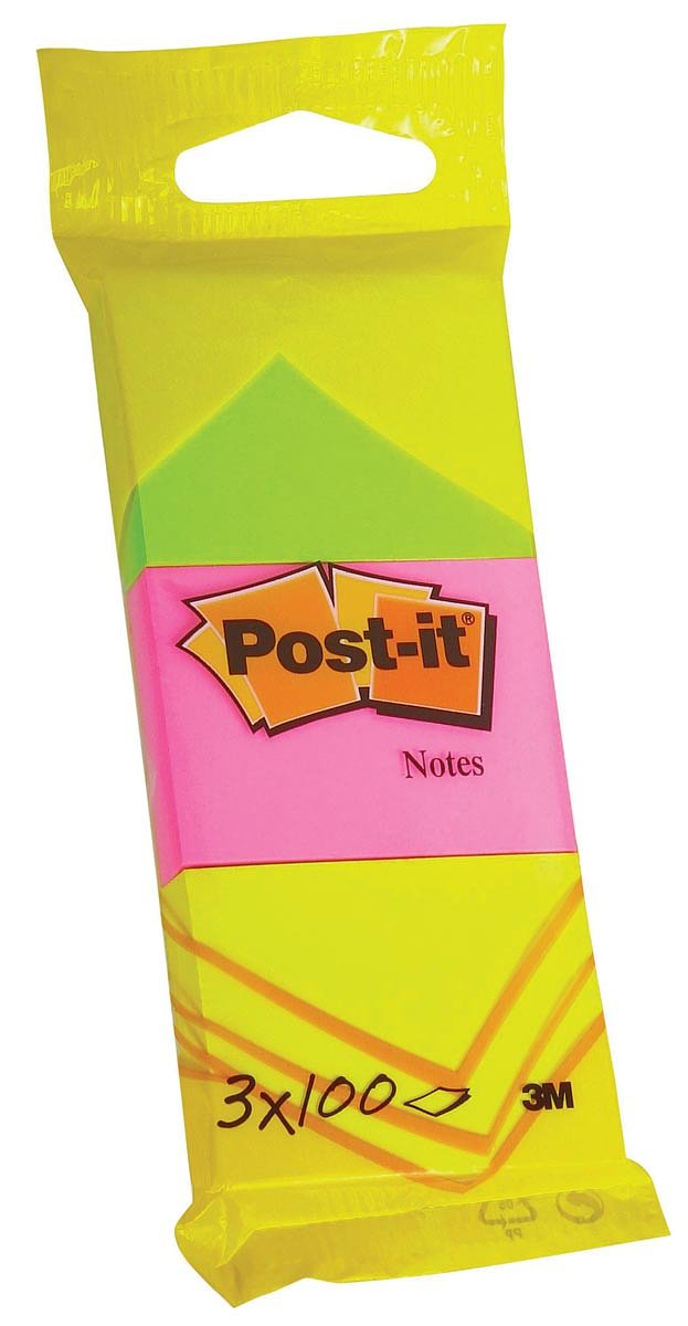 Post-it Notes, 100 vel, ft 38 x 51 mm, blister van 3 blokken in neongeel, guava roze en neongroen 12