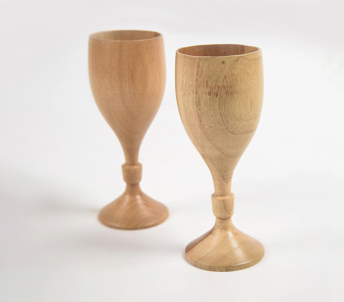 Acacia Wood Turned Short Wine Glasses (set of 2)