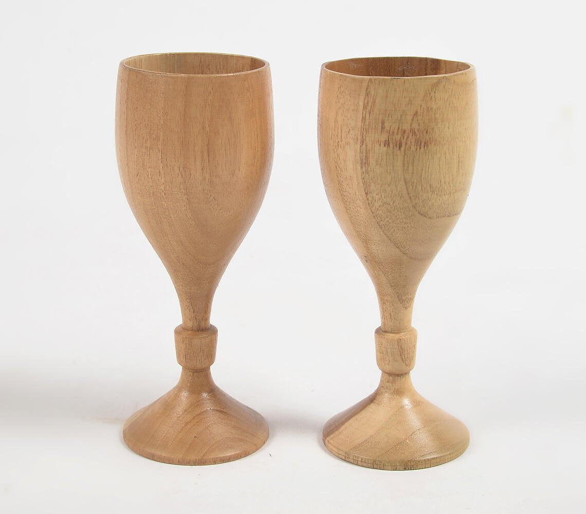 Acacia Wood Turned Short Wine Glasses (set of 2)