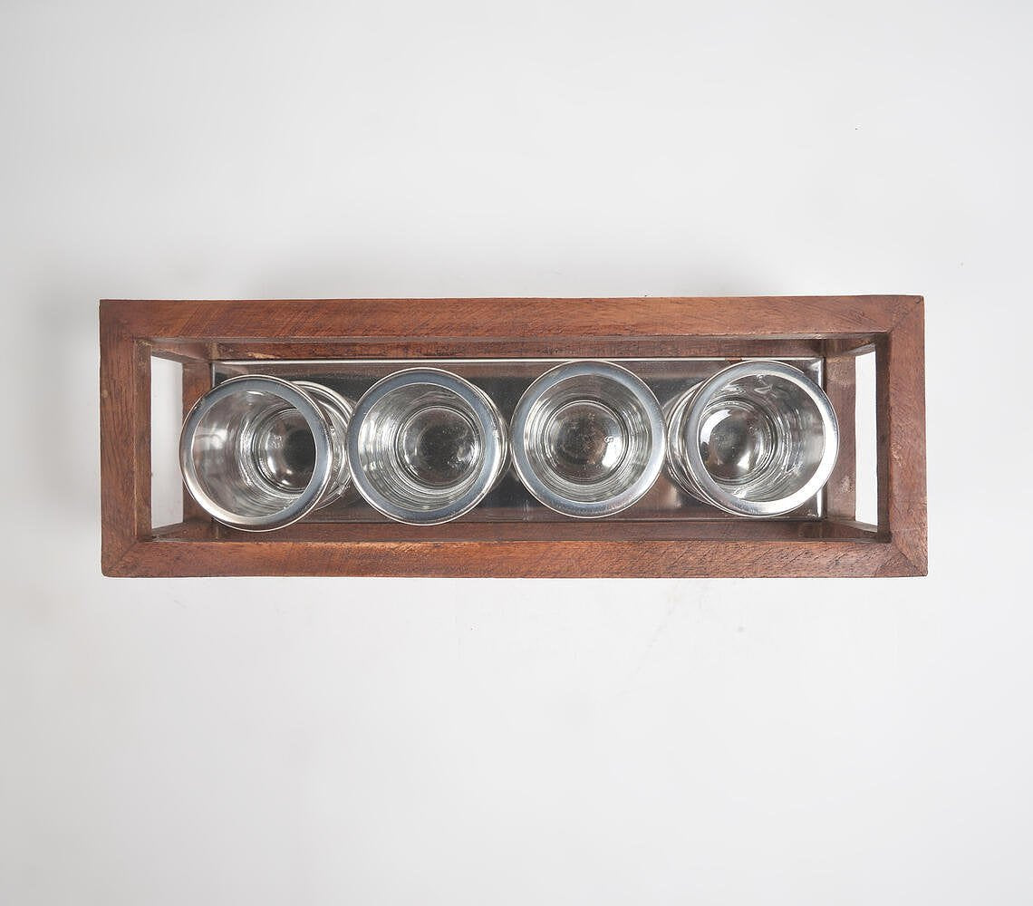 Classic Five Glass Tea Light Holders with Wooden Frame