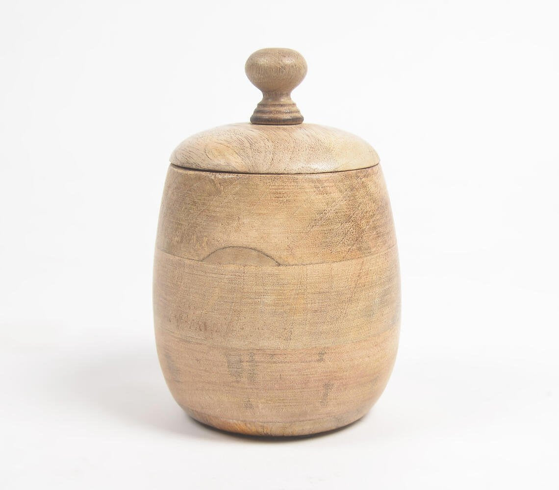 Classic Wooden Barrel-Shaped Jar With Lid