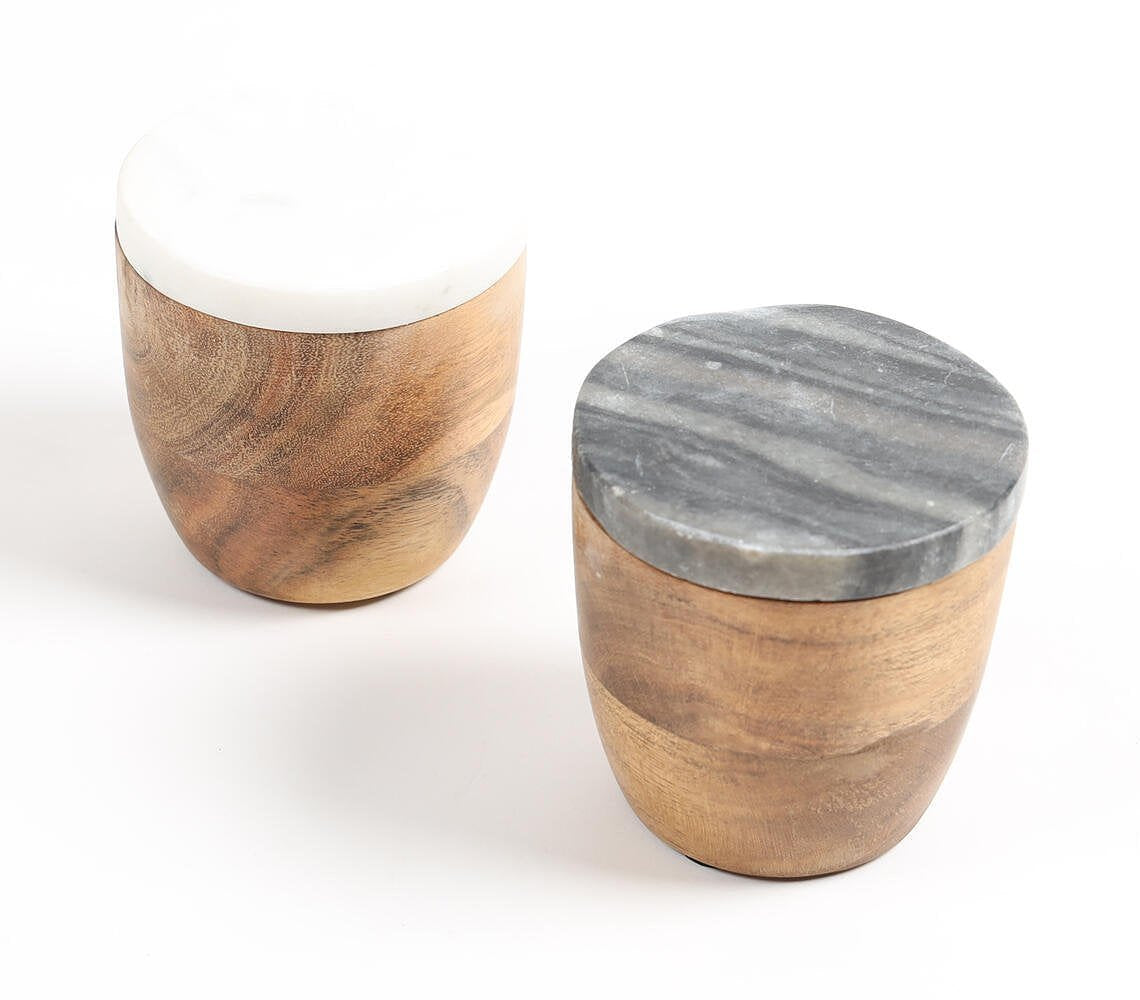 Classic Wooden Canisters With Marble Lid (Set of 2)