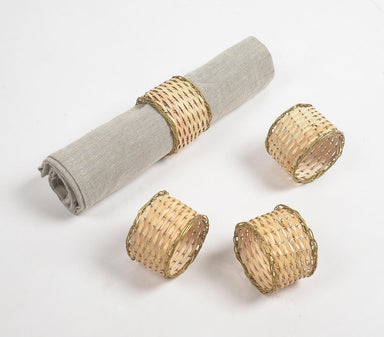 Eco-Friendly Handwoven Cane & Brass Napkin Ring (Set of 4)