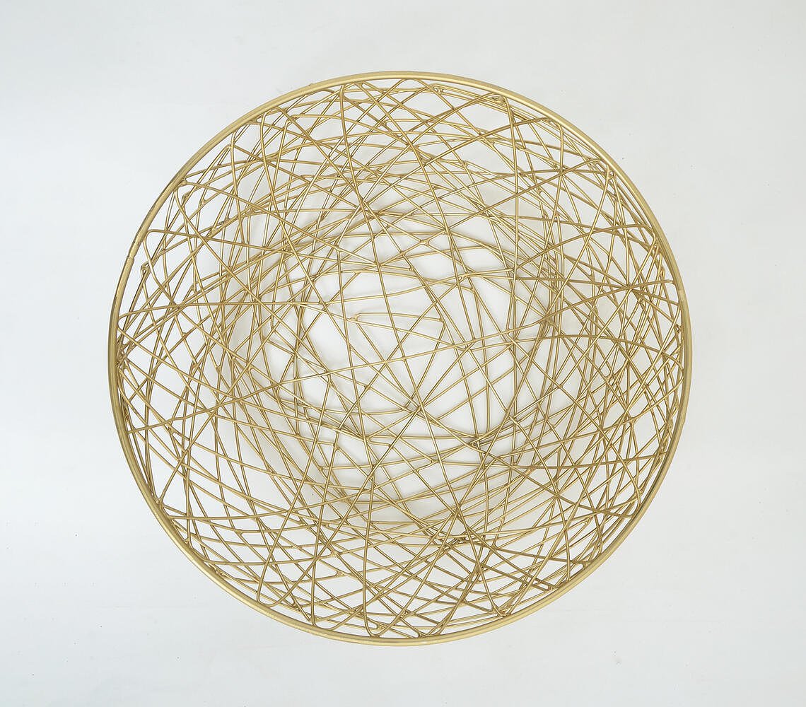 Gold Toned Iron Mesh Wire Fruit Bowl