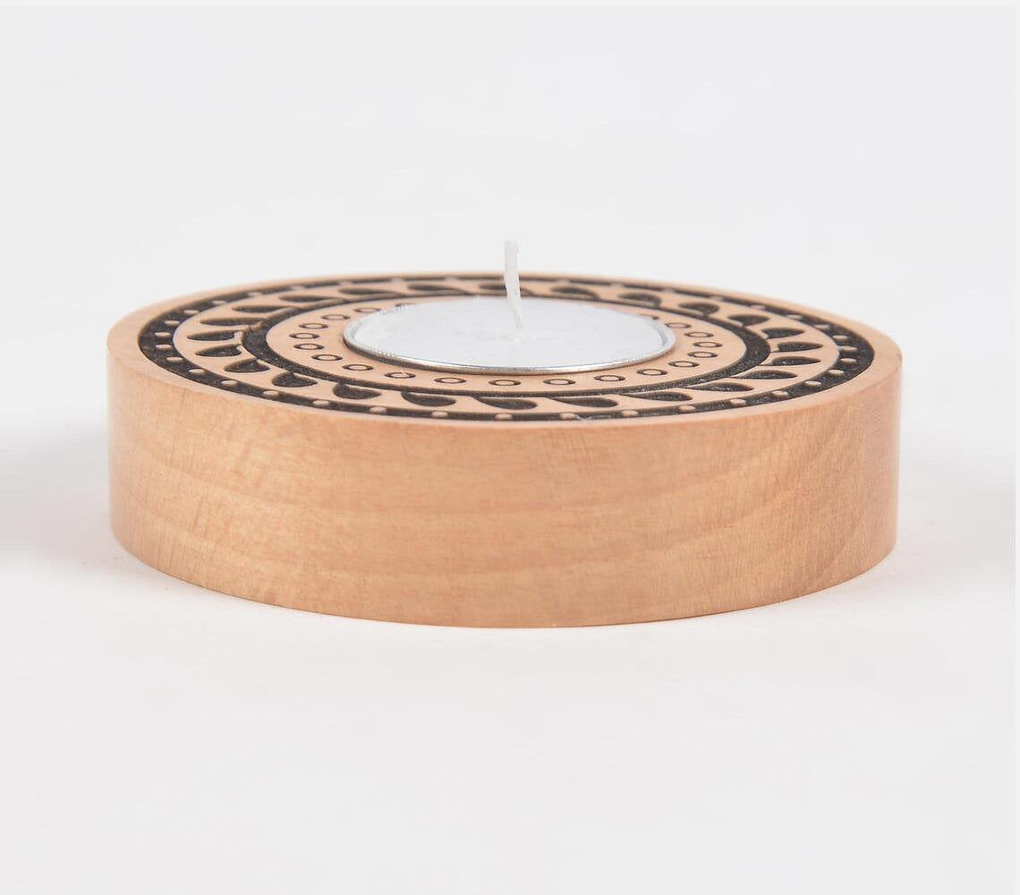 Hand Carved Wooden Mandala Tea light Holder