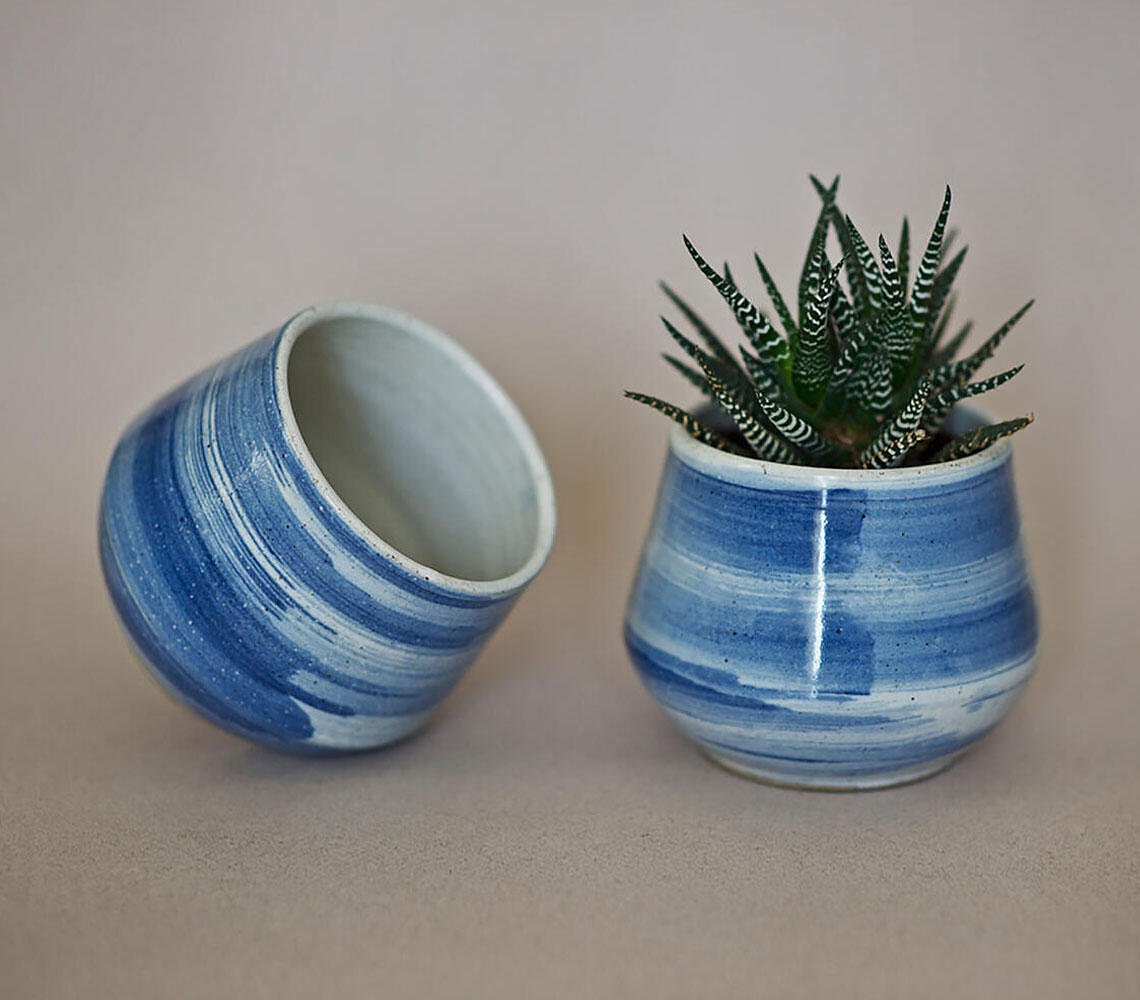 Ink Blue Ceramic Plant Pot (set of 2)