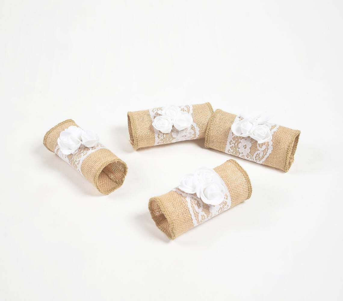 Jute & Floral Lace Napkin rings (set of 4)