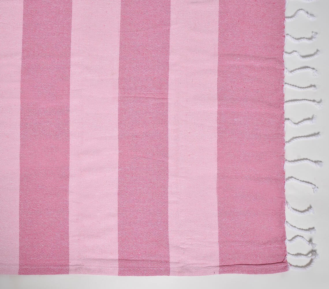 Rose Striped Hammam Fouta Fringed Beach Towel