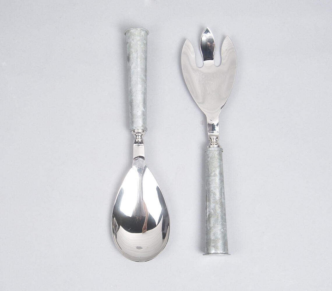 Stainless Steel & Galvanized Iron Salad Servering Spoons (Set of 2)