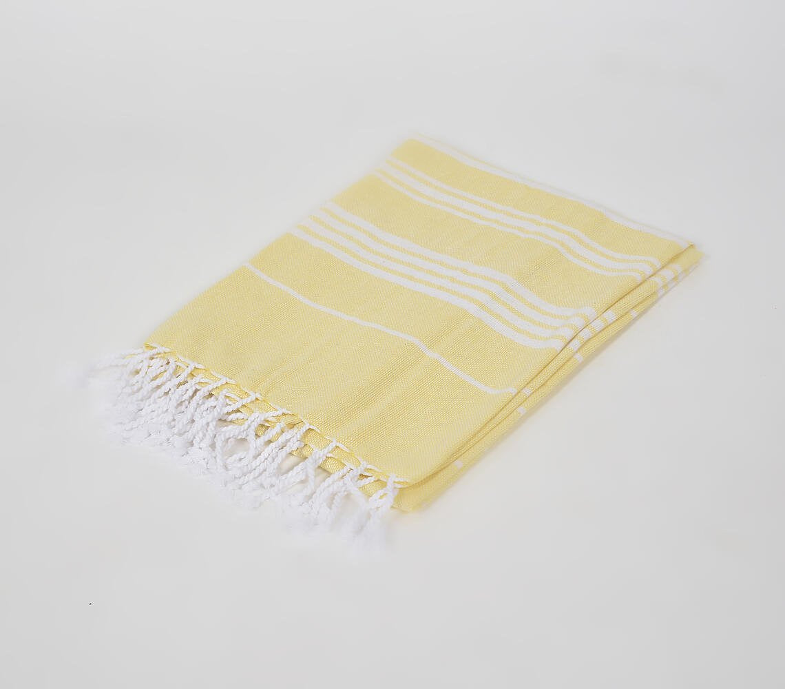 Striped Lemon Yellow Hammam Fouta Fringed Beach Towel