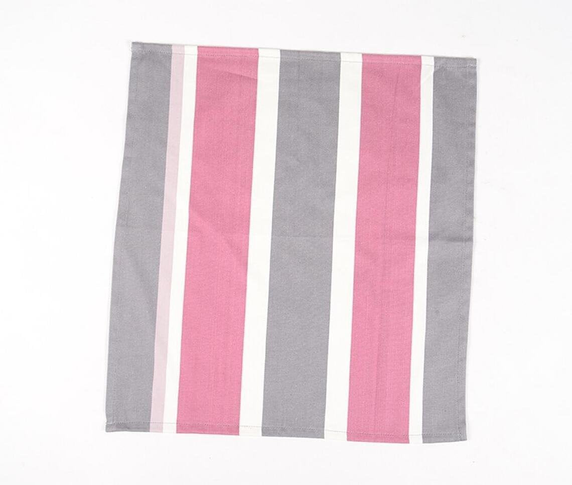 Striped Pink & Grey Table Napkins (Set of 4)