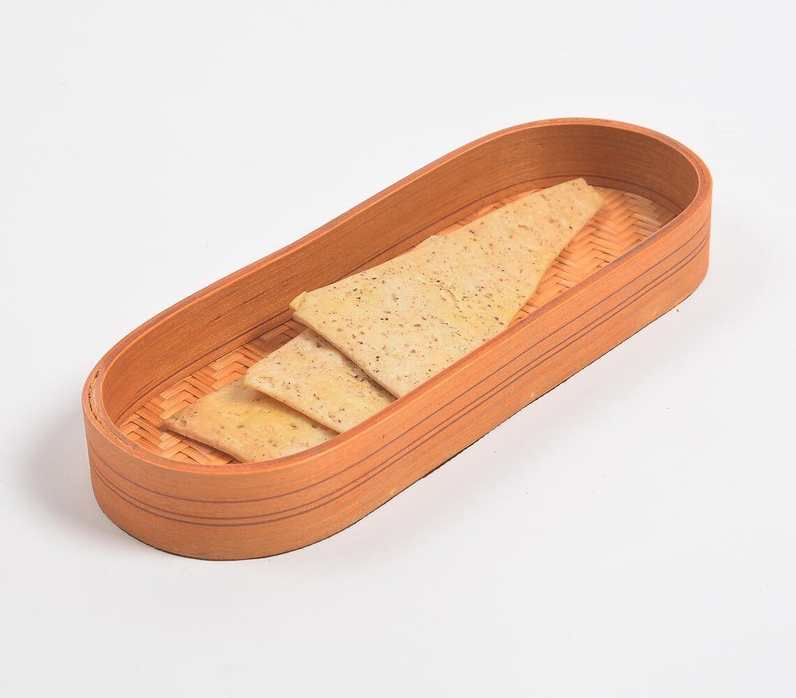 Woven Bamboo Orange Oblong Tray