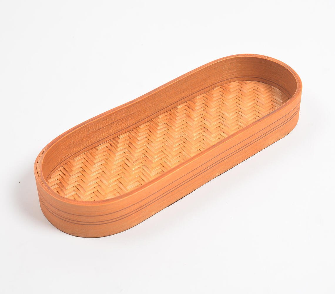 Woven Bamboo Orange Oblong Tray