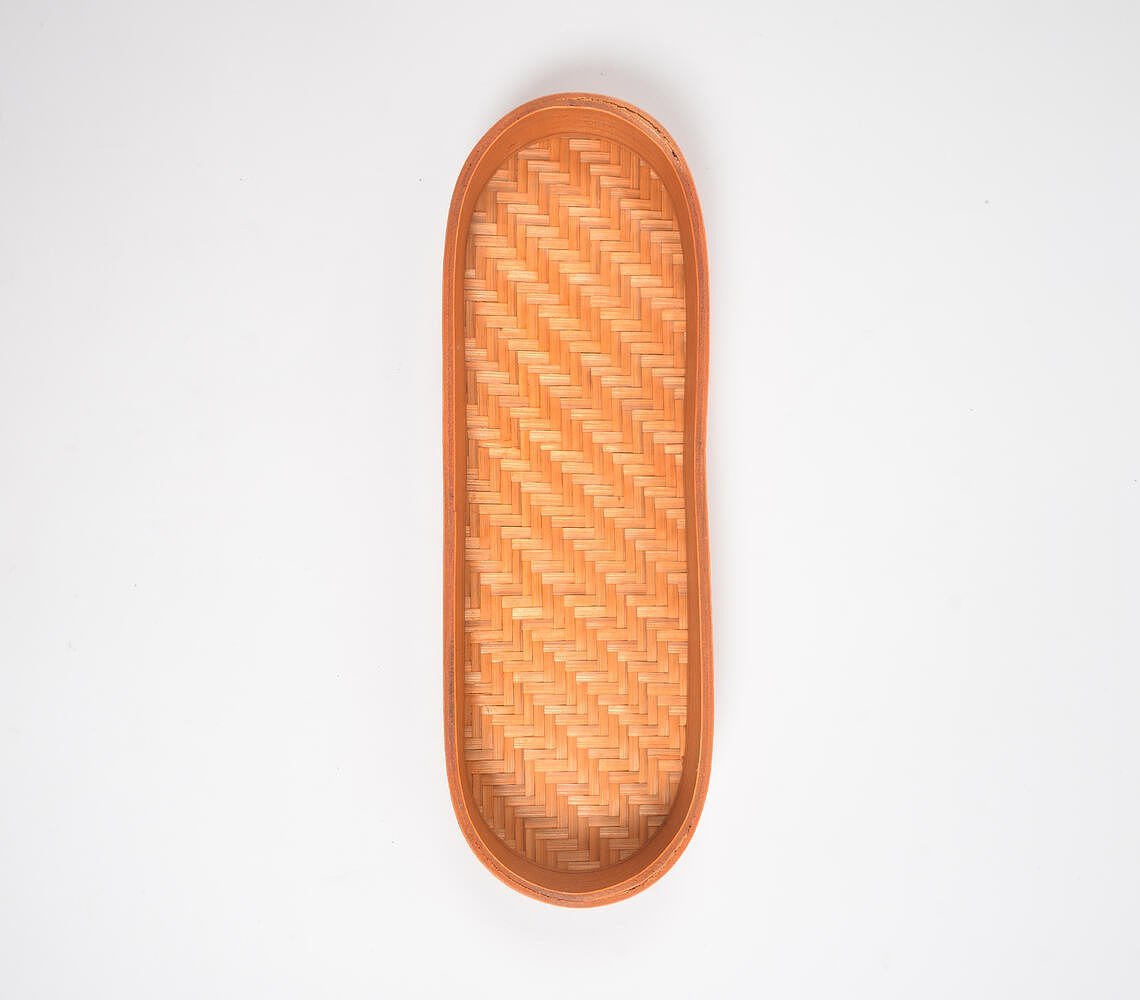 Woven Bamboo Orange Oblong Tray