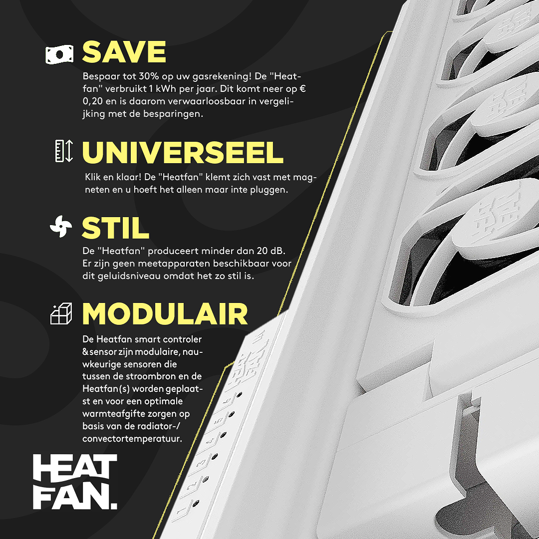 Heatfan 5 Pro - Radiator fan with smart controller - Universal size - Silent Convector Fan - White
