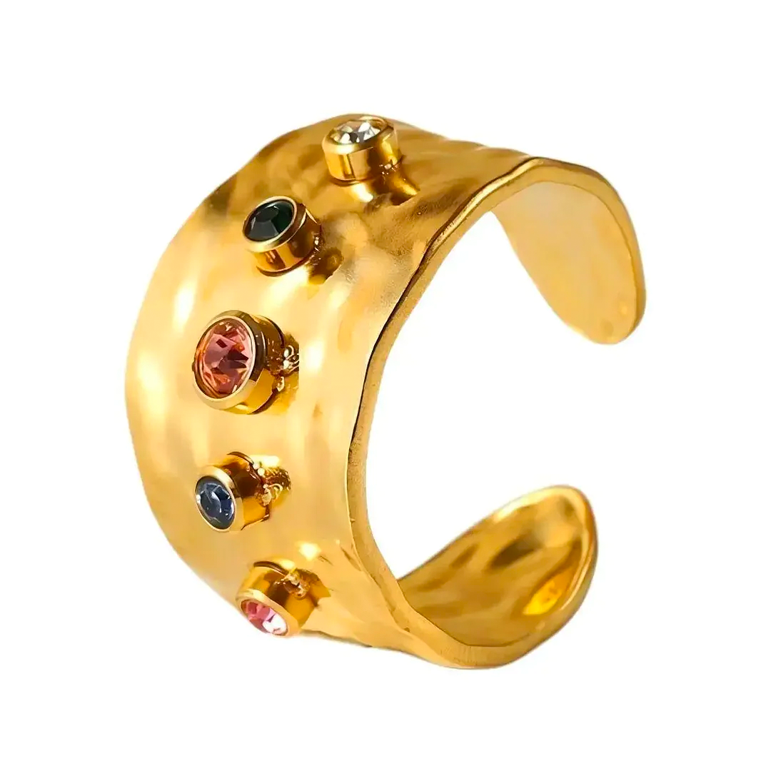 Akalia Cleo - 18 Carat Gold Plated Ring with Zirconia Stone - Adjustable ring for Ladies - Gold