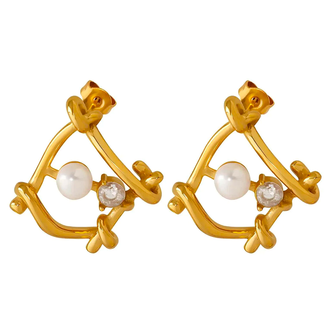 Akalia A Big Entrance - 18 Carat Gold Plated Earrings with Pearls - Gold Earrings for Ladies