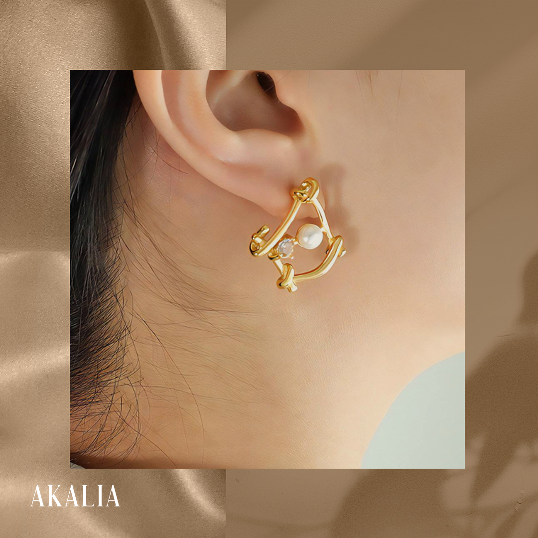 Akalia A Big Entrance - 18 Carat Gold Plated Earrings with Pearls - Gold Earrings for Ladies